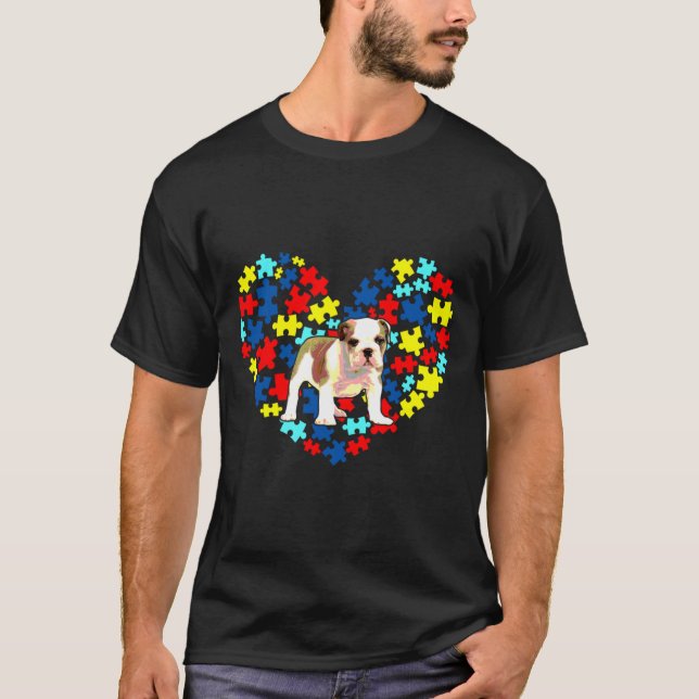 Camiseta Autismo Conciencia Bulldog Inglés Perro de corazón (Anverso)