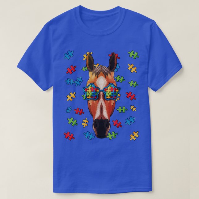 Camiseta Autismo Conciencia Caballo Rompecabezas Gafas de s (Diseño del anverso)