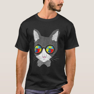 Camiseta Autismo Conciencia Cara de gato Gafas de sol Pieza