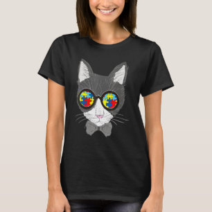 Camiseta Autismo Conciencia Cara de gato Gafas de sol Pieza