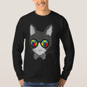 Camiseta Autismo Conciencia Cara de gato Gafas de sol Pieza