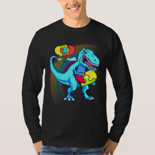 Camiseta Autismo Conciencia Dinosaurio Rompecabezas Rainbow