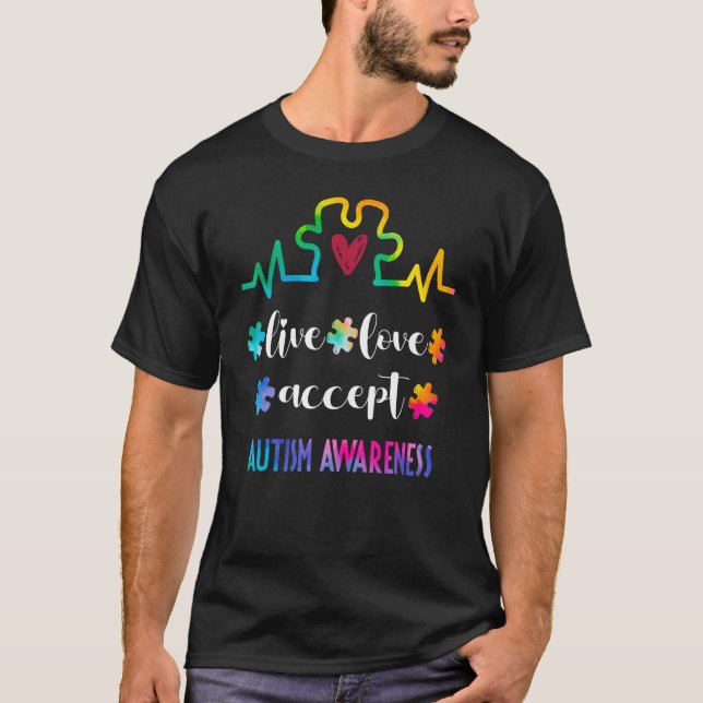 Camiseta Autismo Conciencia en vivo Amor Acepta Amor Especi (Anverso)