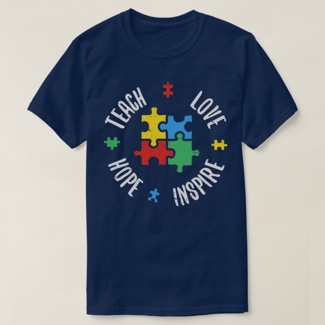 Camiseta Autismo Conciencia Enseñar Amor Esperanza Inspira  (Diseño del anverso)