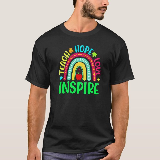 Camiseta Autismo Conciencia Enseñar Esperanza Amor Inspira  (Anverso)