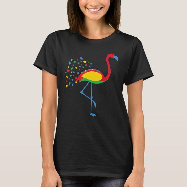 Camiseta Autismo Conciencia Flamingo Color del rompecabezas (Anverso)