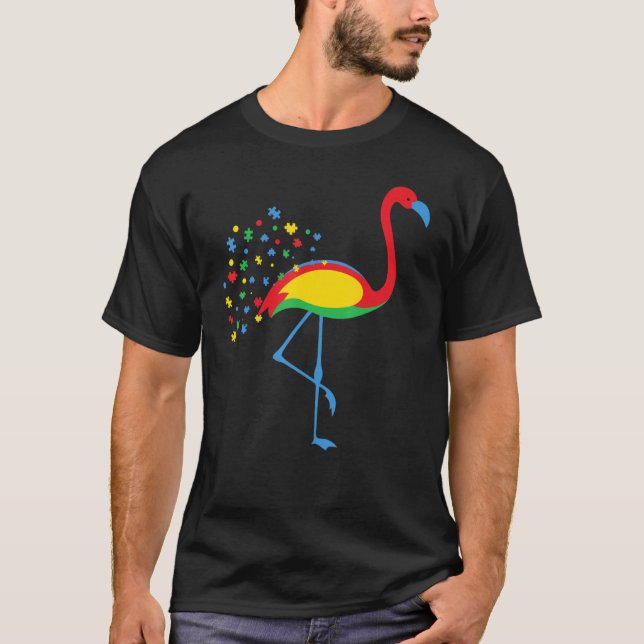 Camiseta Autismo Conciencia Flamingo Color del rompecabezas (Anverso)