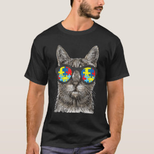 Camiseta Autismo Conciencia Gato Cara Gafas De Sol Rompecab
