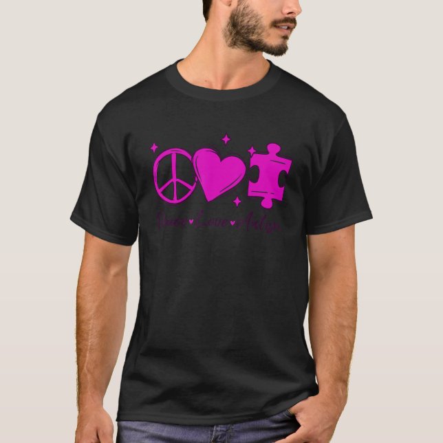 Camiseta Autismo Conciencia Graciosa Paz Amor Rompecabezas  (Anverso)