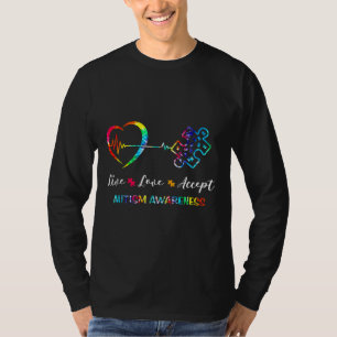 Camiseta Autismo Conciencia Heartbeat Live Love Accept