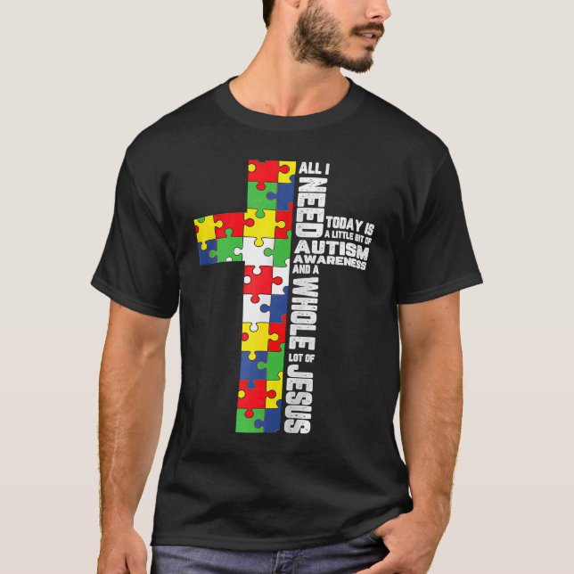 Camiseta Autismo Conciencia Jesús Cruzar el Dios Cristiano  (Anverso)