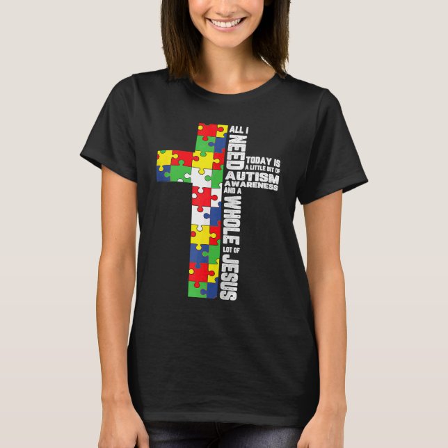 Camiseta Autismo Conciencia Jesús Cruzar el Dios Cristiano  (Anverso)