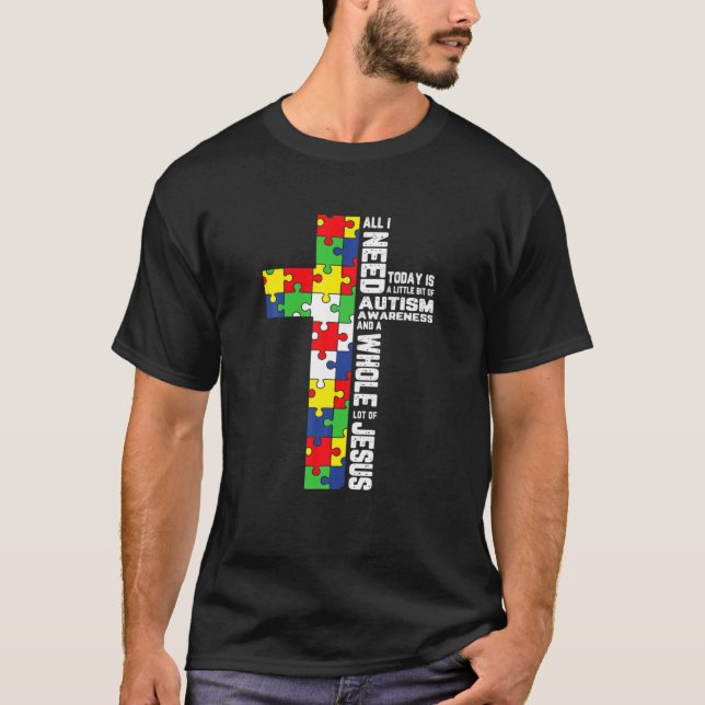 Camiseta Autismo Conciencia Jesús Cruzar el Rompecabezas Gu (Anverso)