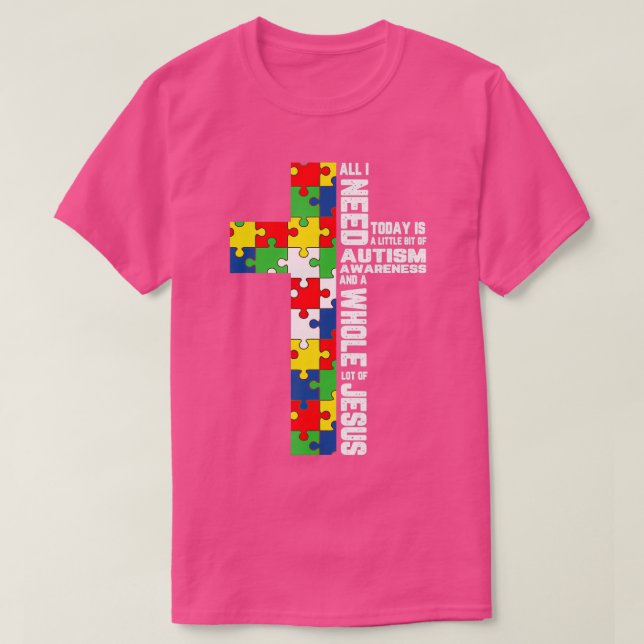Camiseta Autismo Conciencia Jesús Cruzar el Rompecabezas Gu (Diseño del anverso)