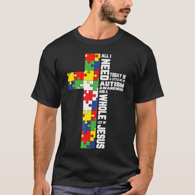 Camiseta Autismo Conciencia Jesús Cruzar el Rompecabezas Gu (Anverso)