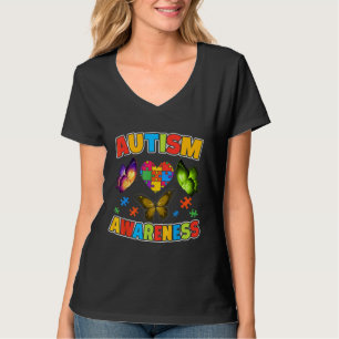 Camiseta Autismo Conciencia Mariposa Colorido Rompecabezas 