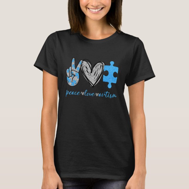 Camiseta Autismo Conciencia Mes Rompecabezas Pieza Paz Auto (Anverso)