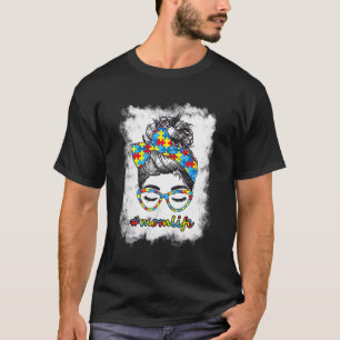 Camiseta Autismo Conciencia Momlife Moño Desordenado Puzzle