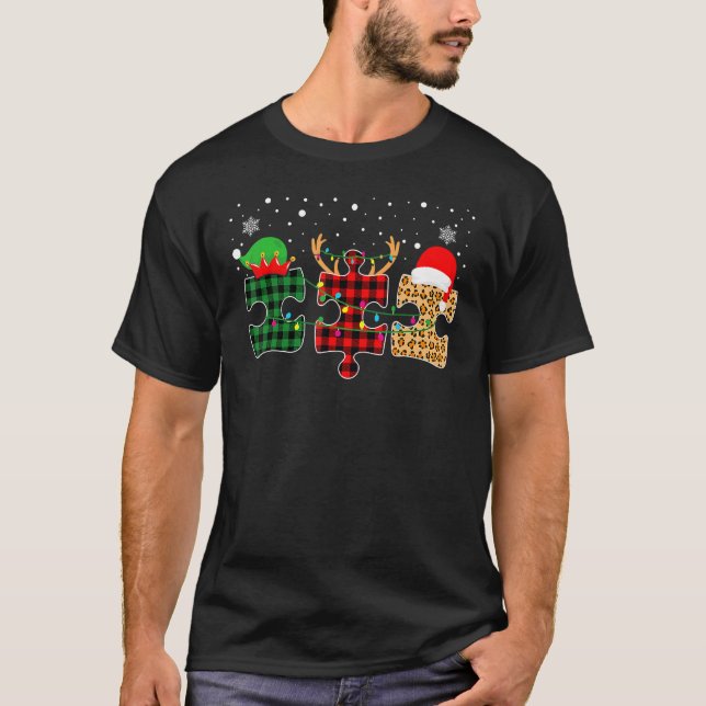 Camiseta Autismo Conciencia: Navidades del rompecabezas de  (Anverso)