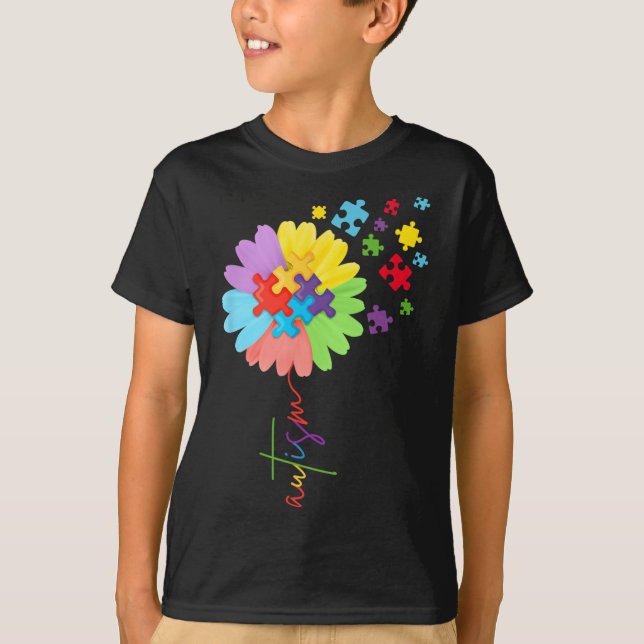 Camiseta Autismo Conciencia Niños del rompecabezas del gira (Anverso)