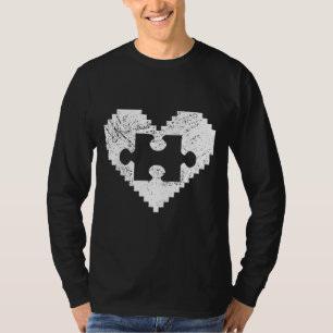 Camiseta Autismo Conciencia Pixel Corazón Rompecabezas Amab