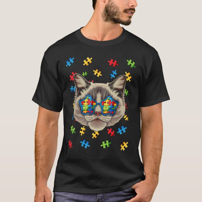 Camiseta Autismo Conciencia Ragdoll Rompecabezas Gafas de s (Anverso)