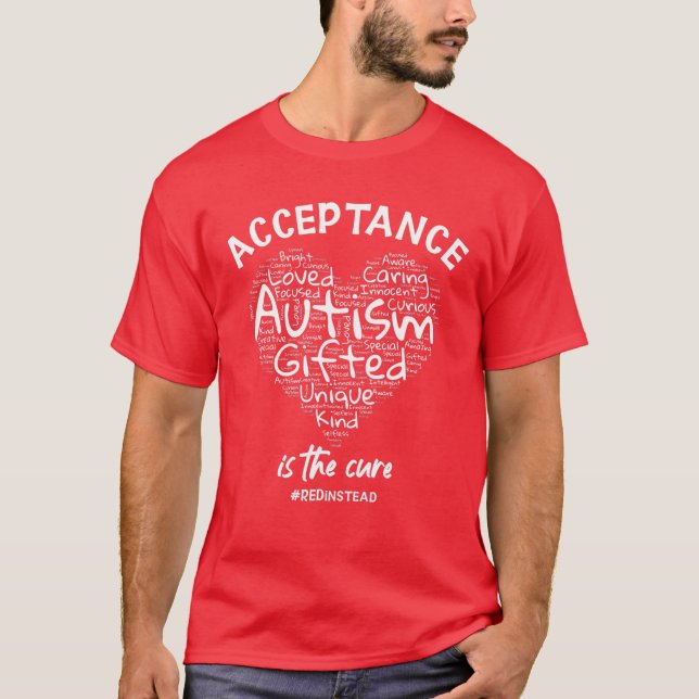 Camiseta Autismo Conciencia Roja En Vez De Autismo Palabra  (Anverso)