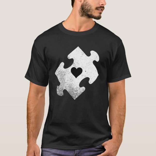 Camiseta Autismo Conciencia Rompecabezas del Corazón (Anverso)