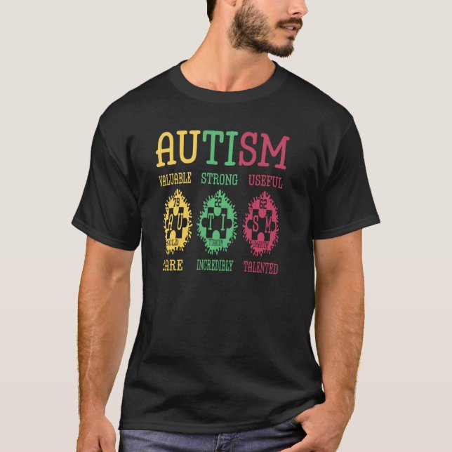 Camiseta Autismo Conciencia Rompecabezas Elementos De Tabla (Anverso)