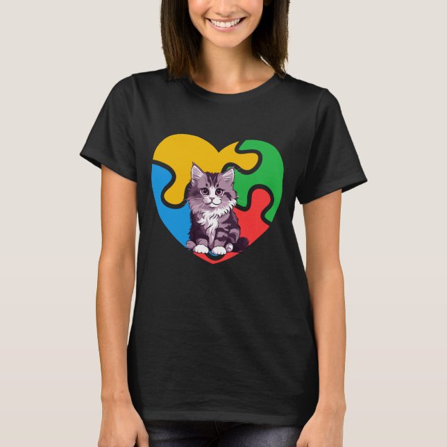 Camiseta Autismo Concienciación Gato El día de San Valentín (Anverso)
