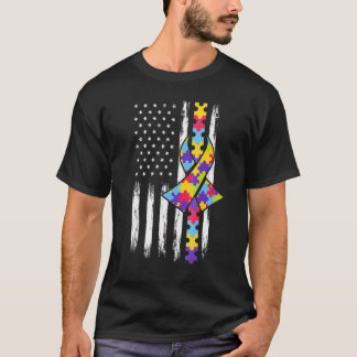 Camiseta Autismo Concienciación sobre la bandera estadounid