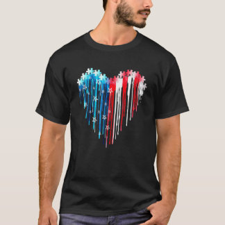 Camiseta Autismo Corazón 4 De Julio Patriótico Rompecabezas