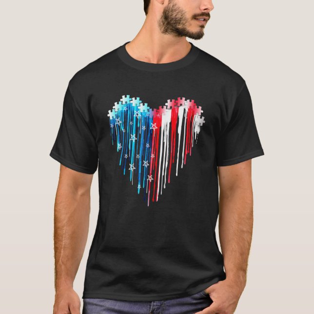 Camiseta Autismo Corazón 4 De Julio Puzzle Patriótico Ameri (Anverso)