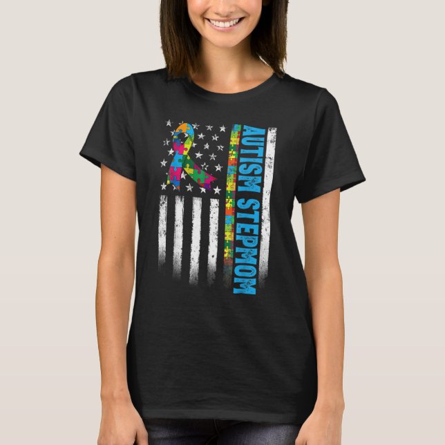 Camiseta Autismo de bandera retro-norteamericana de autismo (Anverso)