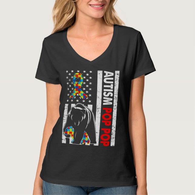 Camiseta Autismo de la bandera retro-norteamericana con con (Anverso)