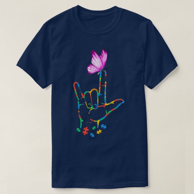Camiseta Autismo de las mariposas Conciencia Lenguaje de Ró (Diseño del anverso)