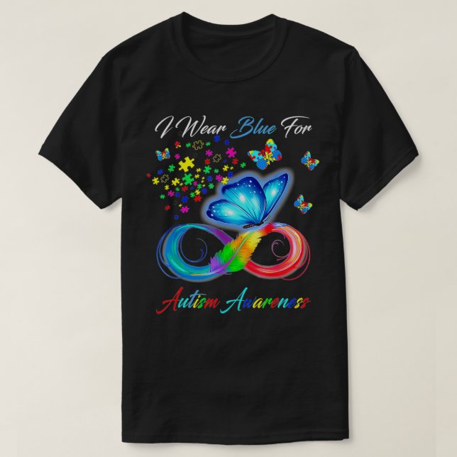 Camiseta Autismo De Mariposa Que Uso Azul Para Concienciar  (Diseño del anverso)