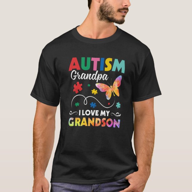 Camiseta Autismo de mariposa rompecabezas Abuelo Amo a Mi A (Anverso)