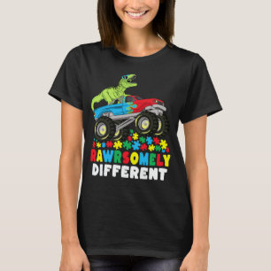 Camiseta Autismo de un camión monstrual T Rex muy diferente