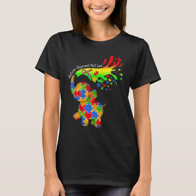 Camiseta Autismo elefante diferente, no menos rompecabezas (Anverso)
