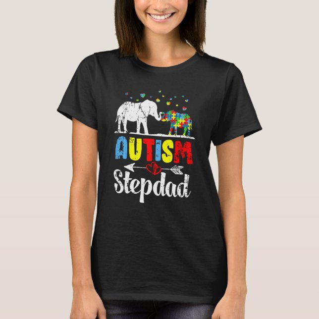 Camiseta Autismo Elefante Stepdad Rompecabezas Corazón Amor (Anverso)