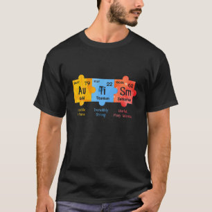 Camiseta Autismo Elementos de tabla periódicos Ortografía