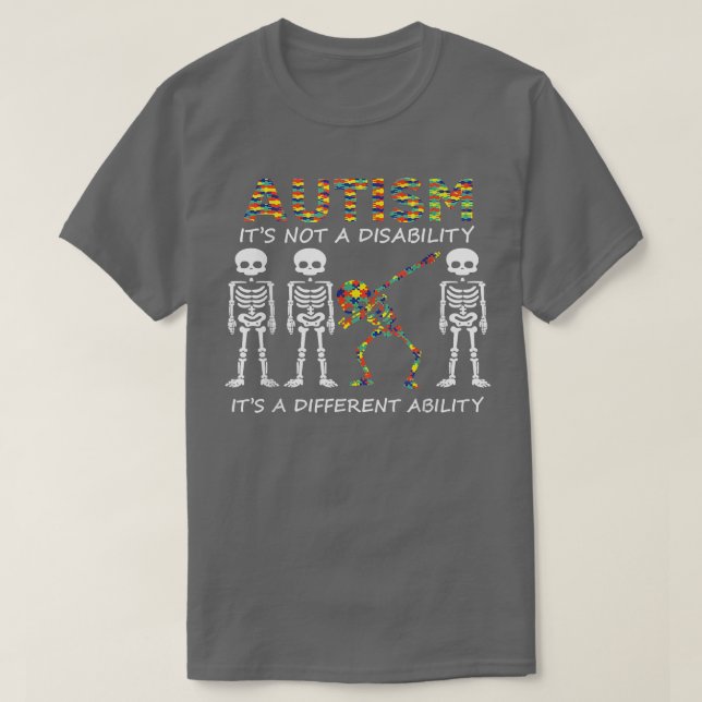 Camiseta Autismo Es Una Habilidad Diferente, Gracioso Skele (Diseño del anverso)