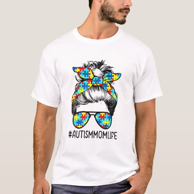 Camiseta Autismo femenino Mamá vida desordenada gafas de so (Anverso)
