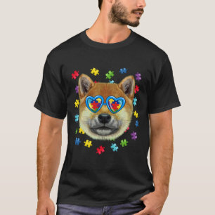 Camiseta Autismo gracioso Shiba Inu Perro puzzle Gafas de s