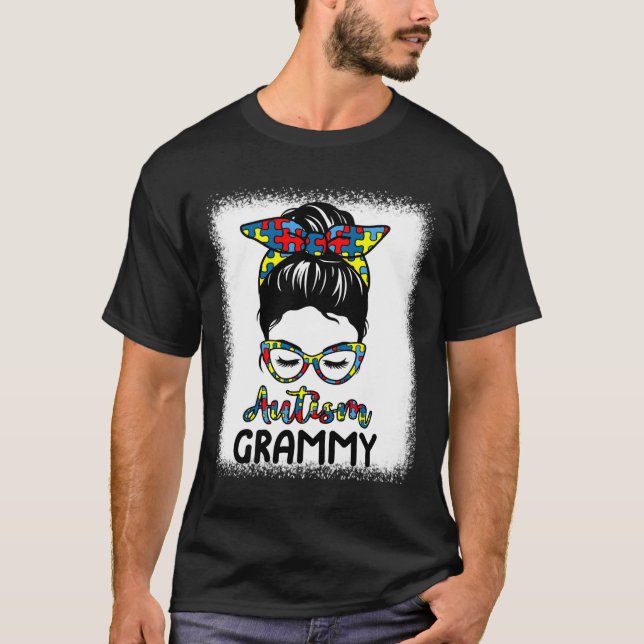 Camiseta Autismo Grammy Messy Bun Bleached Autism Awareness (Anverso)