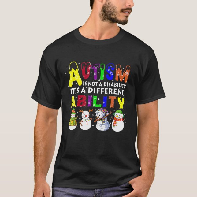 Camiseta Autismo Habilidad Cuidada Autismo Snowman Familia  (Anverso)