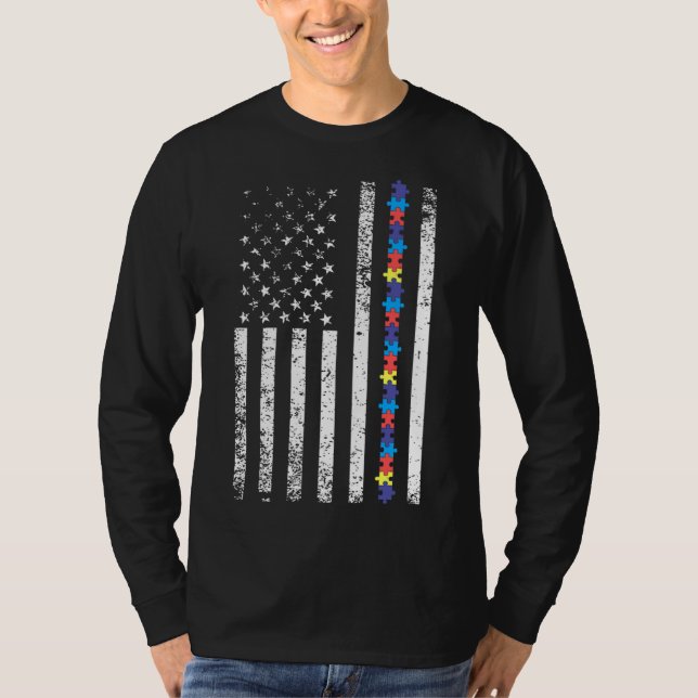 Camiseta Autismo La Bandera Americana Rompe Productos Aware (Anverso)