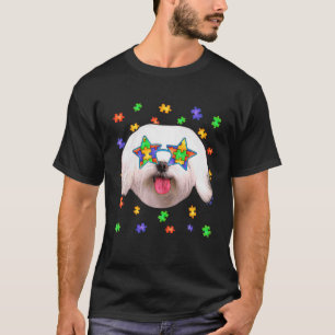 Camiseta Autismo lindo Perro maltés rompecabezas gafas de s