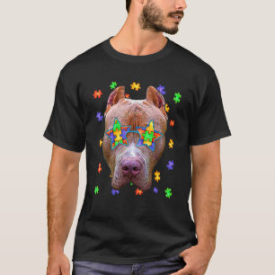Camiseta Autismo lindo Pitbull Perro rompecabezas gafas de
